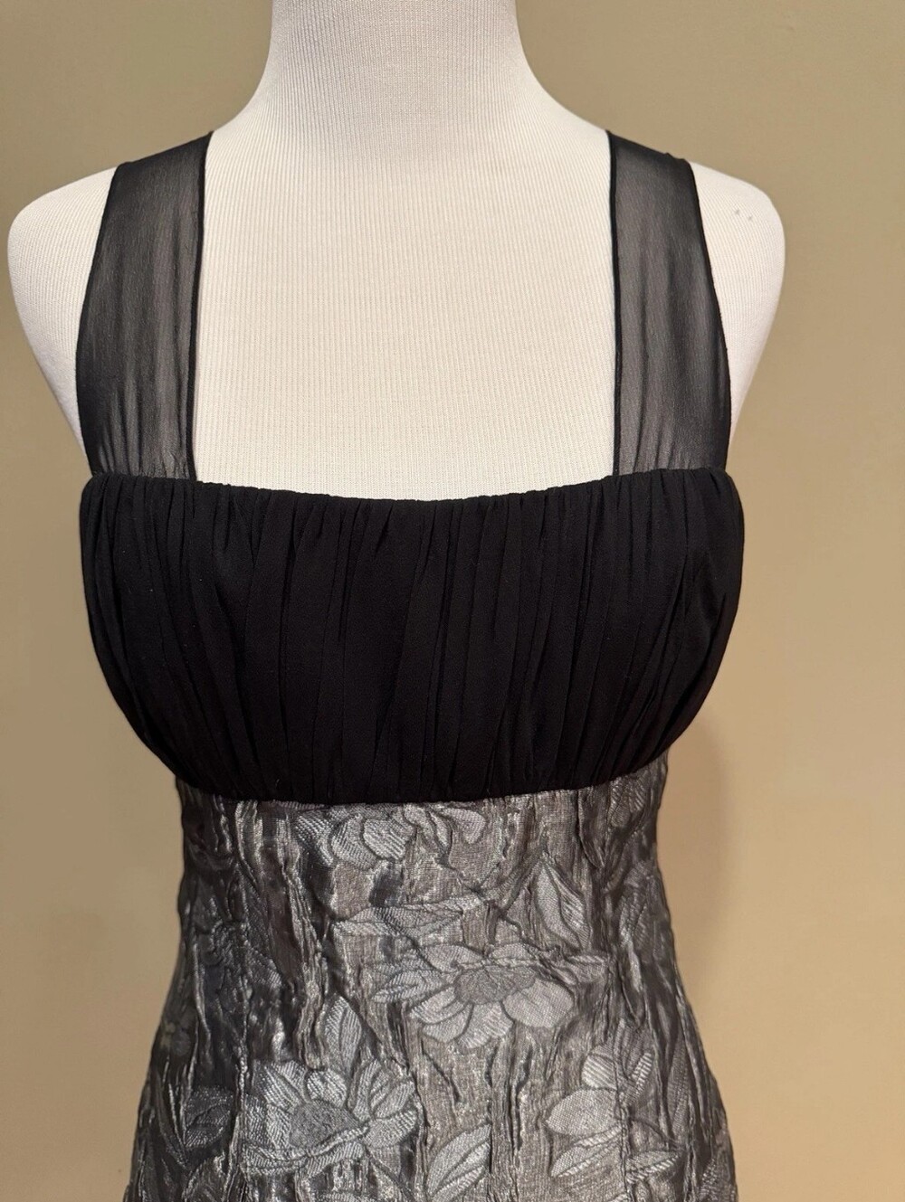 Elegant Black & Silver Floral Evening Dress